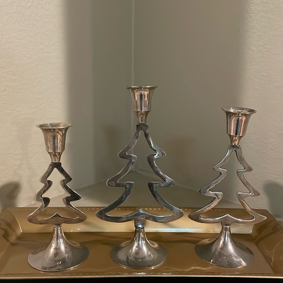 International Silver Company Silver Christmas Tree Candlestick Holder Set - Picture 7 of 12